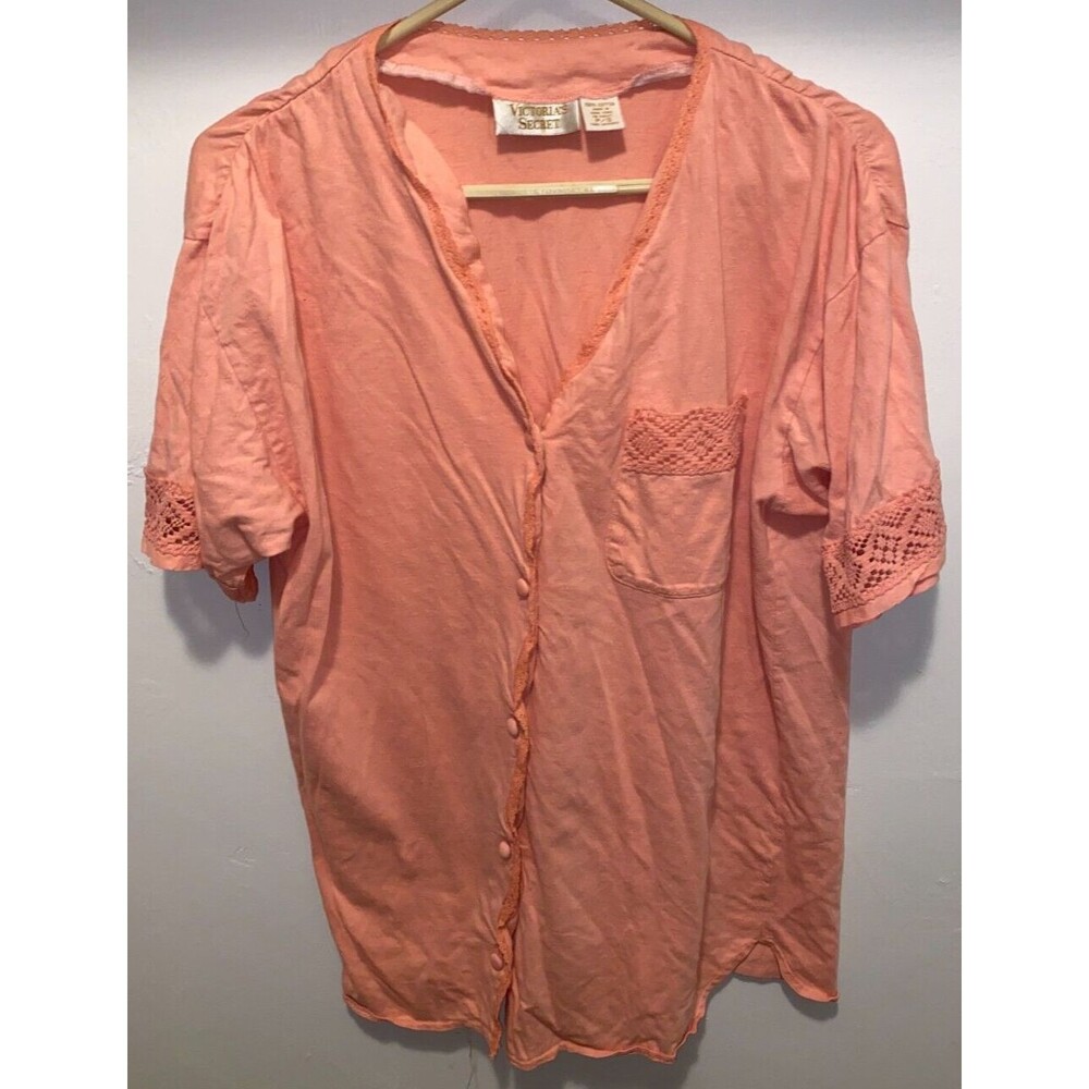 VICTORIA SECRET Vintage Women's pajama shirt size S lace knit pink button